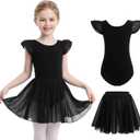 MdnMd Dance Ballet Leotard for Toddler Girls Dance Dress Tutu Swallowtail Skirt Flutter Sleeve (6-8 Years, Combo_black)