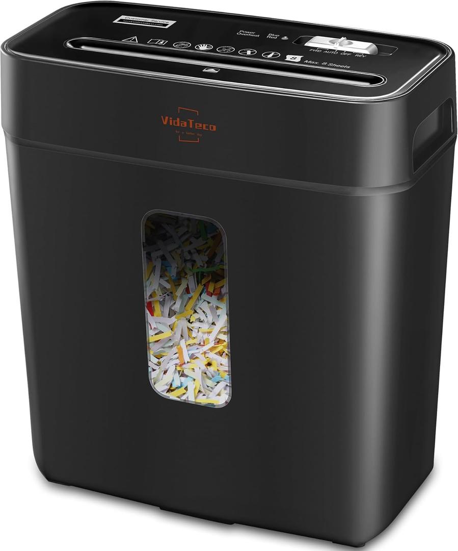 VidaTeco Paper Shredder for Home Use 6-Sheet Cross-Cut Shredder,Also Shred Card/Clip/Staple,P-4 Higher Security,Small Document Shredding Machine for Office,Heavy Duty with Jam Proof,3.04-Gal Bin