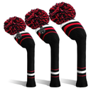 Golf Club Head Covers Knit for Woods Driver Fairway Hybrid Headcovers Knitted Pom Pom Stripes Pattern for Main 3 Wood Clubs 3 Pack