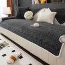 Geometric Jacquard Plush Warm Sofa Couch Cover, Soft Funny Fuzzy Couch Covers, Non Slip Sectional Sofa Slipcover, Cozy Washable Furniture Protector for Kids, Pets (Dark Grey, 36"x 71")