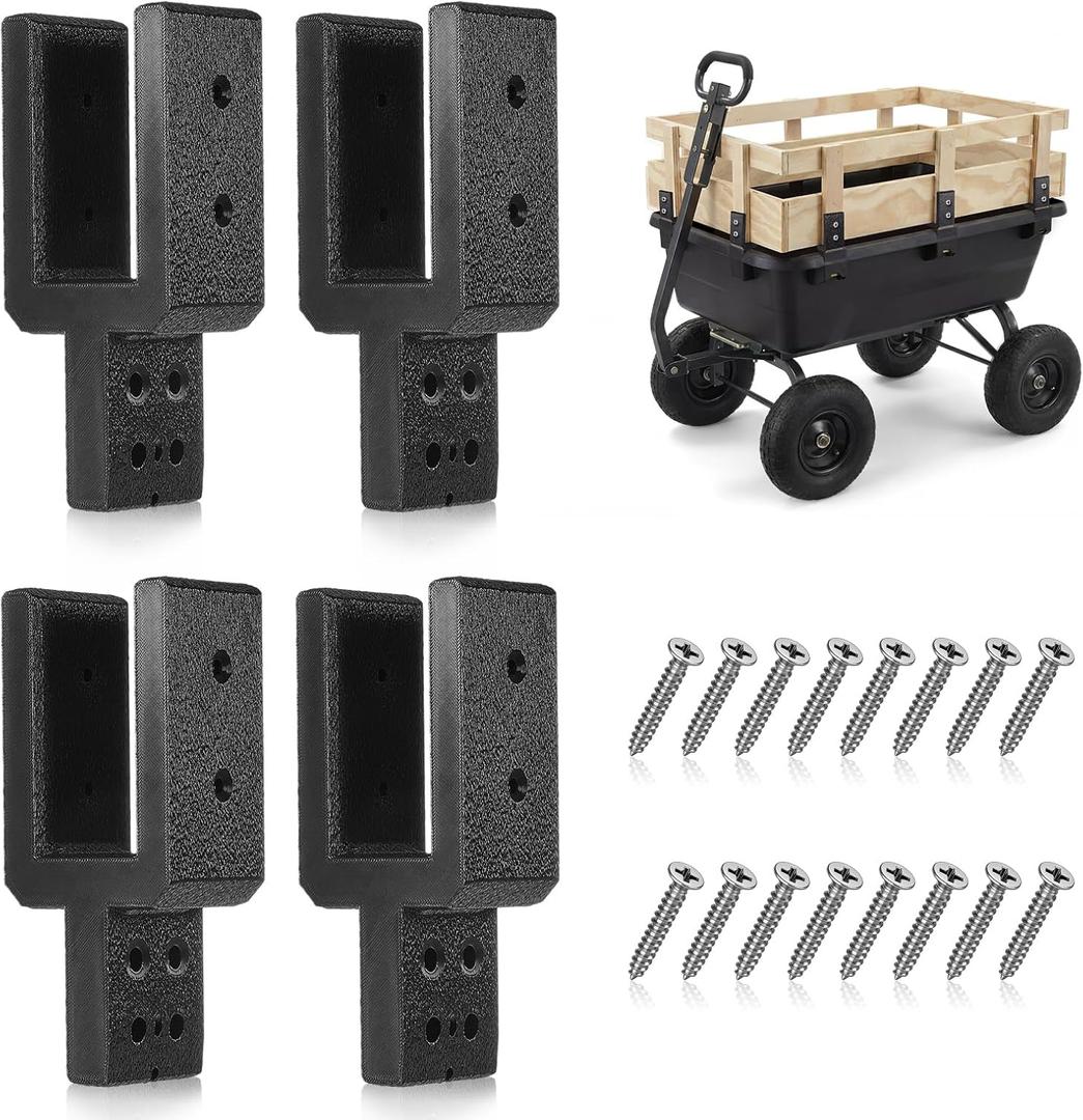 Set of 4 Garden Cart Sidewall Attachments Heavy Duty Sidewall Bracket Compatible with Gorilla Cart 7 12 Cu/Ft Wagon Trailer, Fits 3/4" x 2" x 2.5" Hole, with Screw, Increase Storage Capacity