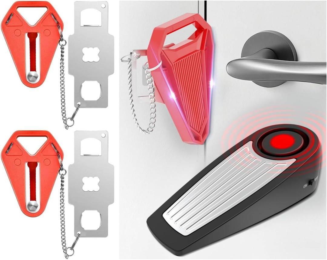 Portable Door Lock for Travel Bedrooms Front Door Security & Upgraded 130dB Door Stop Alarm Hotel Door Locks for Travelers Security Door Stopper Apartment Security Door Locks from Inside, 1 pack