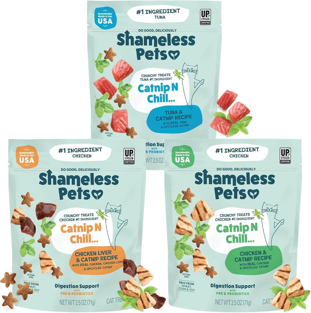 Shameless Pets Crunchy Cat Treats - Kitty Treats for Cats with Digestive Support, Natural Ingredients for Kittens, Healthy Flavored Feline Snacks - Variety Pack, 3-Pk (2.5 Ounce (Pack of 3))