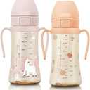 GROSMIMI Flip Top Spill Proof Sippy Cup, PPSU, BPA Free, 10 oz, Stage 2 Straw for Toddlers, 2-pack (Peach Flower & Unicorn)