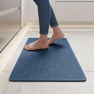 Kitchen Mats for Floor, Super Absorbent Kitchen Rugs Non Slip Washable, Soft Imitation Linen Braided Kitchen Runner Rug, Standing Mat Kitchens Sink Mat, Easy to Clean, Blue 17x30