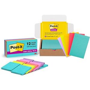Post-it Super Sticky Notes, 3x3 in & 4x6 in, 17 Pads