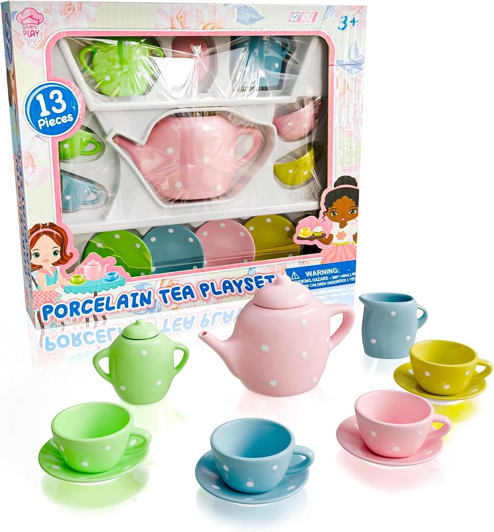 Lollipop Porcelain Tea Set for Little Girls | Kids Tea Party Toy with Teacups and Saucers | Delightful Girls Tea Set for Ages 4-12 | Charming Porcelain Tea Cups for Childs -13 pcs Teacups Sets