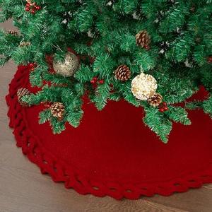 Mr. Pen- Small Christmas Tree Skirt, 24", Red Knitted Christmas Skirt Tree, Xmas Tree Skirt