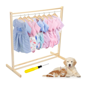 Estune Dog Garment Rack with 12 Wood Pet Clothes Hanger Wooden Dog Dress up Storage Small Closet Pet Clothes Organizer Accessories for Doll Cat and Puppy(Medium)