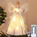 SINTENILL 12.5" Angel Christmas Tree Topper with Lights, Lighted Angel Tree Topper with White Feather Wings and Star Light, Remote Control, Timer & USB Powered for Indoor Holiday Tree Decoration