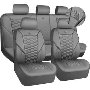 CAR PASS 3D Foam Faux Leather Car Seat Covers Full Set, Grey Breathable PU Leather Seat Covers for Cars, Luxury Universal Fit for SUVs Vans Sedan Truck Automotive, Armrest Airbag Compatible, All Gray