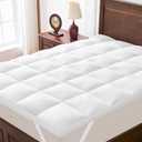 Dual Layer Goose Feather Down Mattress Topper Queen, White Feather Bed Topper, Down Mattress Protector with Straps, Pillowtop Featherbed Pad, 100% Organic Cotton Fabric (60x80 Inch)