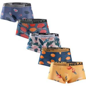 HUOPAOSHUO Underwear for Men Breathable Trunks Underwear Soft Cotton Boxer Briefs Multi-Pack (Small, Fruit Pattern-5 Pack)