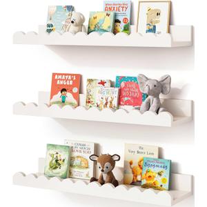 Onlysky Scalloped Shelves, Nursery Book Shelves, Floating Book Shelves for Wall, Toddler Nusery Deocr, 16.5 Inches