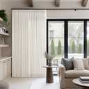 Extra Wide Pinch Pleat Curtains 108 Inches Long for Patio Sliding Glass Door Cream Linen 70 Inch Width Curtain Memory Trained Pleated Drapes Hooks Rings 70 x 108 Curtain for Large Window 1 Panel (Natural)