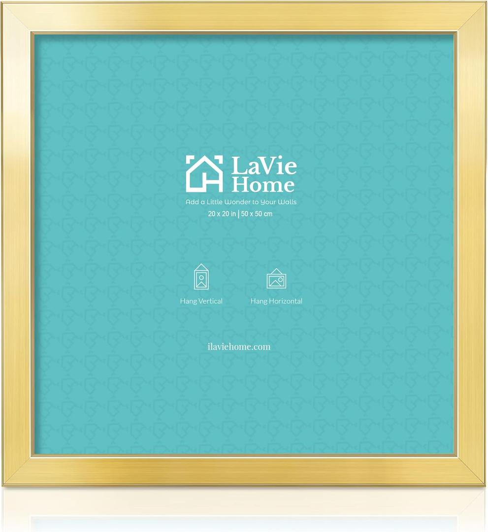 LaVie Home 20 x 20 Picture Frame, Square Poster Frame with High Definition Plexiglass, Horizontal or Vertical Wall Gallery Poster Frames Suitable for Photos, Artworks, Posters,Puzzle, Gold 1pc