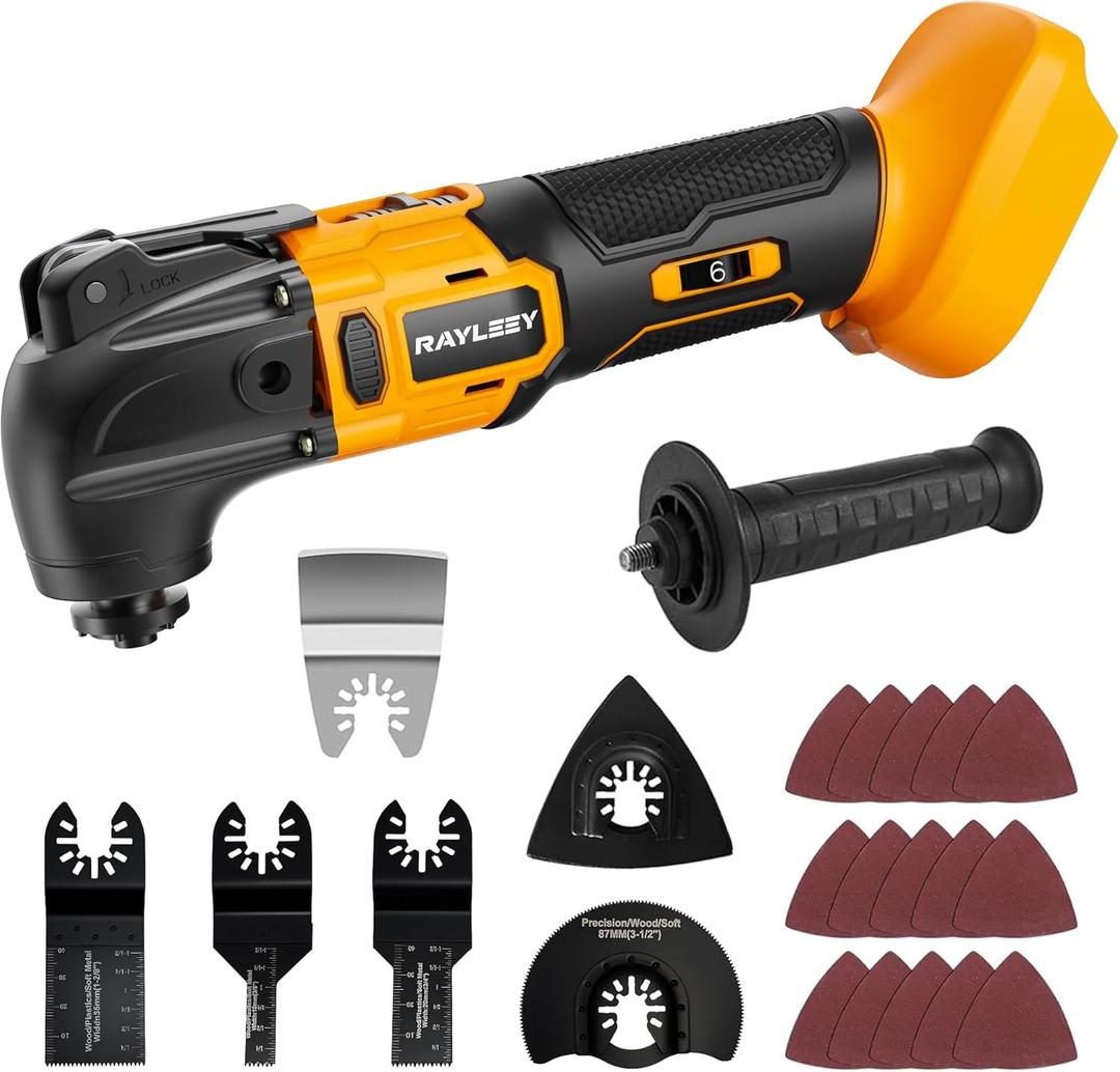 Oscillating Multi-Tool Kit Compatible With DEWALT 20V Battery,Cordless Oscillating Tools With Brushless Motor,6 Speed,22PCS Accessories,4 Oscillation Angle for Cutting/Grinding/Sanding(Tool Only) (Yellow)