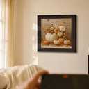 Puyfsdhg Fall Orange White Pumpkin Floral Wall Art Framed Rustic Farmhouse Autumn Pumpkin Botanical Canvas Prints Artwork, Thanksgiving Oil Paintings Wall Decor for Home Bedroom Room 20x20 Inch