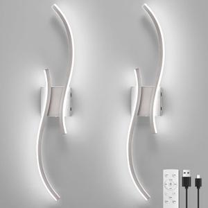 Battery Operated Wall Sconces Set of 2, Rechargeable Dimmable Battery Wall Light with Remote Control, Brushed Nickel LED Wireless Wall Light for Living Room Bedroom Hallway31.5inch (Brushed Nickel)