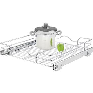 OCG Pull Out Cabinet Organizer (20.75" W x 17" D), Pull Out Shelves 1 Tier, Cabinet Slide Out Shelves for Base Cabinet Organization in Kitchen Bathroom Pantry, Bottom Mount, Chrome Finish