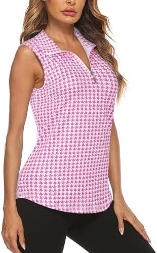 Koscacy Women's Sleeveless Golf Tennis Polo Shirts Zip Up Dry Fit Workout Tank Tops Athletic Shirt, Pink, XL