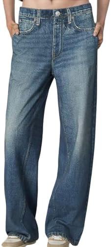 FUNTOUR Womens French Terry Sweatpants Jeans Wide Leg Rags and Bones Print Denim Miramari Baggy Sweatpant Jeans Stretch Pants Look Like Jean XL