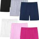 6 Pack Girls Bike Shorts Cartwheel Toddler Biker Under Dress Dance Multi-Color Kids Shorts Girls Clothes (5-6 Years, Black, Gray, Navy Blue, White, Light Pink, Rose Red)