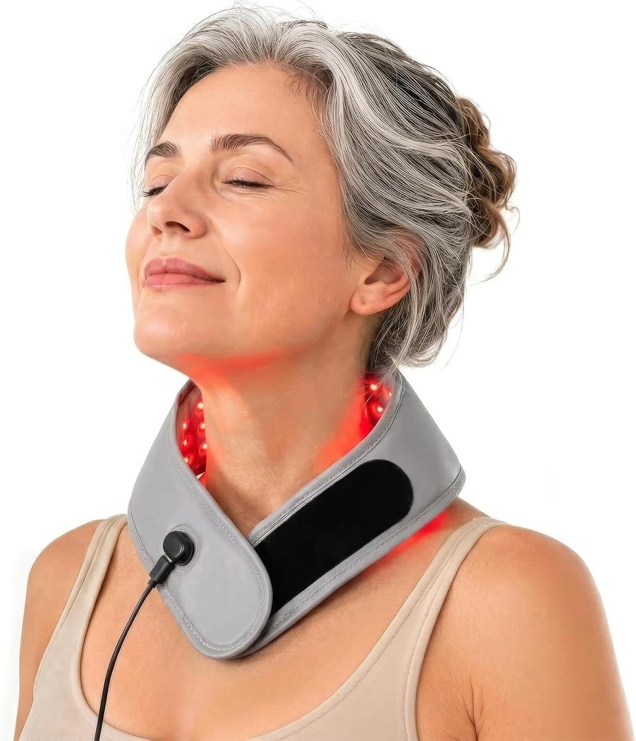 Red Light Therapy for Neck with Rechargeable Controller, Triple-Chip Technology Infrared Wrap, 660nm & 850nm Skin-Friendly Fabric for Neck Pain Relief Infrared Neck Therapy Devices
