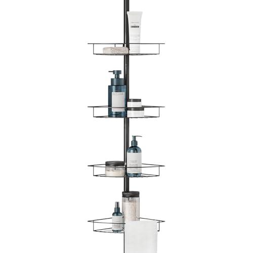 Zenna Home Tension Pole Shower Caddy Corner Organizer, Adjustable Standing Shower Caddy with 4 Baskets, Rust Resistant Bathroom Tension Rod Organizer, 60 to 97 Inch, Matte Black