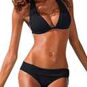 SySea Womens Halter Padded Top Push Up Bikini Set Two Piece Beachwear Swimsuits Bathing Suits Black S