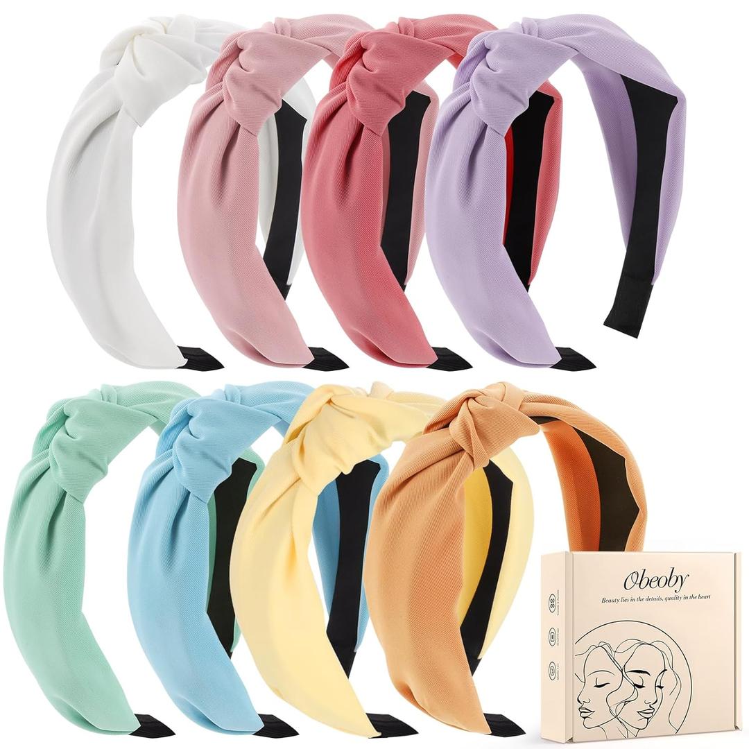 obeoby 8Pcs Girls Headbands, Knotted Headbands for Teen Girls Summer Outdoor Outfit Light Multicolor Series Easter Basket Stuffers Hair Accessories Trendy Stuff