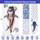 Frienda 4 Pack Microfiber Oversized Lightweight Beach Towel 71x32 in for Women Men Microfiber Quick Dry Sand Free Ocean Coastal Towels for Beach Pool Travel (Summer)
