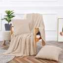 Aormenzy Knitted Throw Blanket (50" x 60") and 2 Pillow Covers (18" x 18"), 3 Piece Khaki Throw Blanket Set, Decorative Throw Blankets for Couch Sofa Bed Living Room