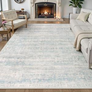 Lahome Blue Area Rugs 9x12 Living Room, Distressed Stain-Resistant Dining Room Rugs for Under Table, Non Slip Washable Carpet for Bedroom, Soft Non-Shedding Carpets for Nursery