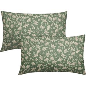 Spring Sage Green Pillow Covers 12x20 Set of 2 Vintage Floral Rustic Old Style Cute Flower Print Decorative Outdoor Pillowcases Seasonal Farmhouse Throw Cushion Case Decor for Couch Sofa Bed