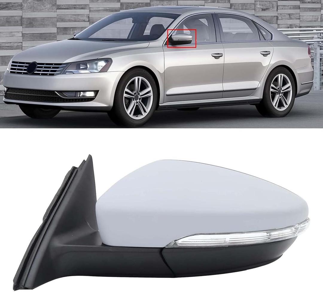 Left Driver Side Mirror Fit for Volkswagen VW Passat 2012 2013 2014 2015, Door Mirror with Turn Signal Heated Power Glass (6 Pins)