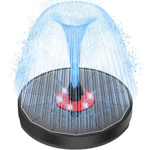 Solar Fountain Upgrade, 3.5W Solar Birdbath Fountains with White Lights, Glass Panel, 2200mAh Battery, Hummingbird Water Fountains with 8 Spray Modes & 4 Fixed Pipes for Garden, Pool, Pond