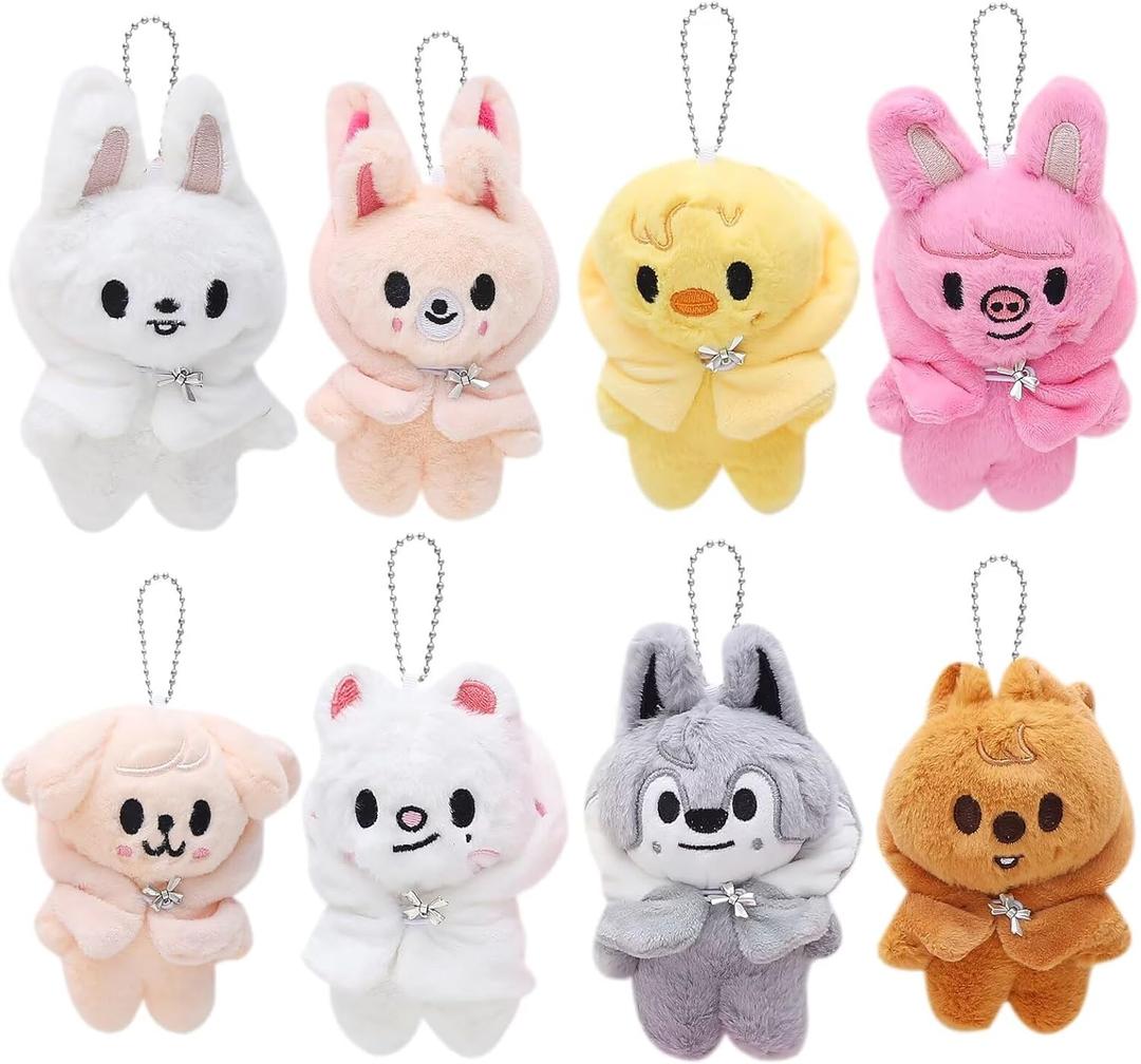 RHEETADA 8 PCS Skzoo Keychains 4 Inches SKZ Plush Keychains SKZ Set Key Handbag Pendants