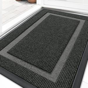 OLANLY Front Door Mat Indoor Outdoor Entrance, Waterproof All-Season, All-Weather Doormat, Sturdy Natural Rubber, Fade Resistant, Low Profile, Easy Clean Patio Porch Entryway Mat, 33x21, Black