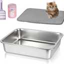Stainless Steel Cat Sifting Litter Box 17.5" x 13.5" x 4" - Metal High Sided Open Top Litterbox Odor Control Non-Clumping with Scoop Litter Mat Trash Bag, Anti-Leakage, Less Tracking, Easy Cleaning