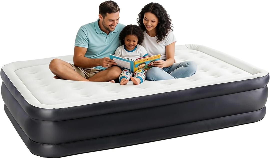 Simple Deluxe Twin & Queen Size 16 Inch/ 18 Inch/ 22 Inch Camping Air Mattress, Built-in Fast Inflation Pump, Leak-Free & Foldable Design, Portable Inflatable Airbed with Carry Bag for Home & Travel (Classic Black)