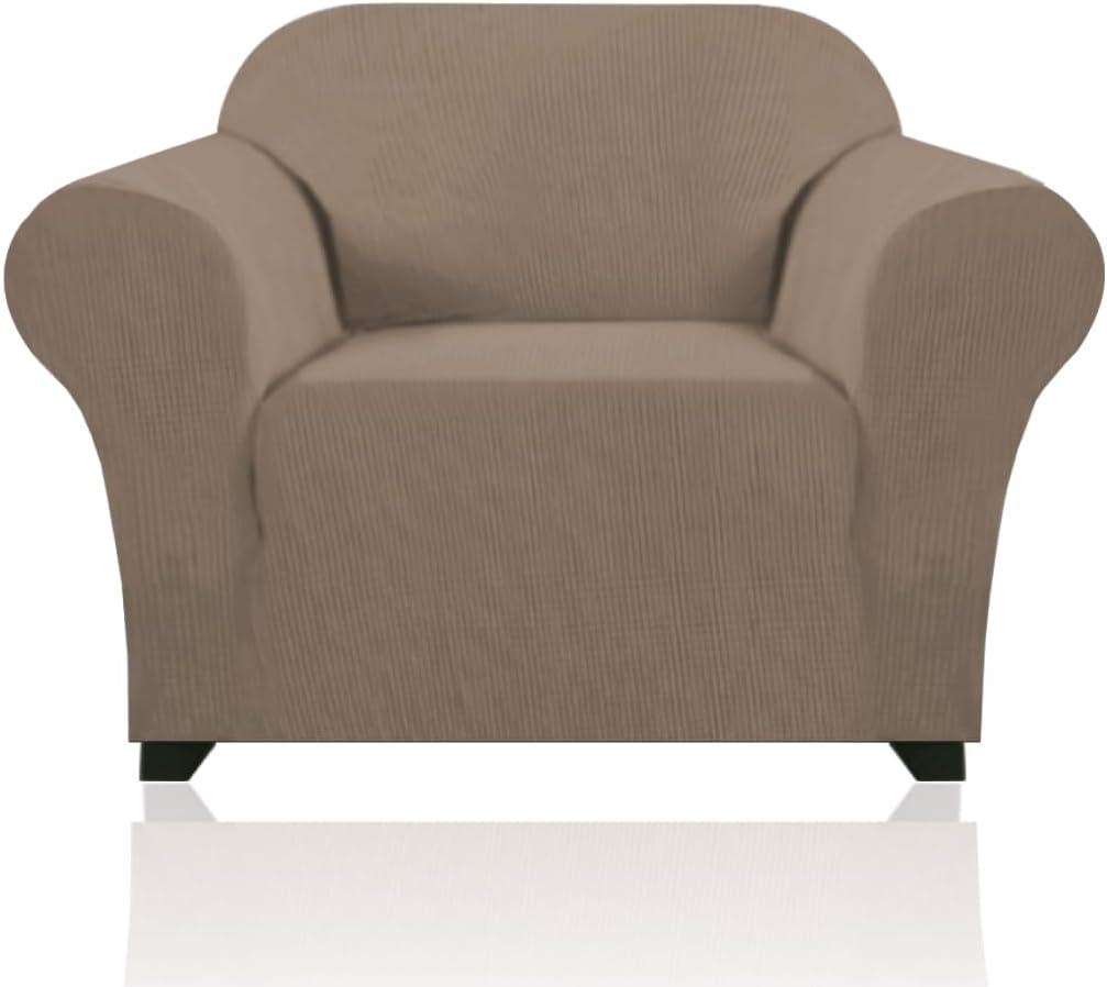 PrinceDeco Stretch Armchair Covers for Chairs Slipcovers for Living Room Couch Covers for Chair Protectors Cover for Dogs/Pets/Kids, Feature Checks Pattern Jacquard Bouncy, Thick and Soft,Macchiato