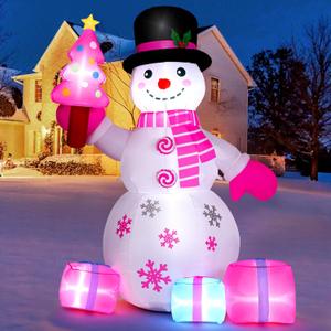 Jenaai 6 FT Christmas Inflatables Snowman Outdoor Decorations Blow Up Yard Snowman Inflatable with LED Lights for Xmas Holiday Party Patio Garden Lawn (Pink,Standing)