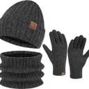 Men's Winter Knit Beanie Hat Touchscreen Gloves Neck Scarf Warmer Set, Warm Skull Cap with Fleece Lined Gifts for Men