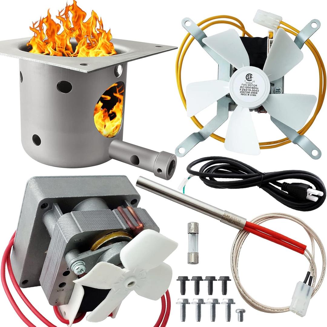 dibay Auger Motor, Induction Fan Kit, Fire Burn Pot and Hot Rod Ignitor for Traeger and Pit Boss Wood Pellet Grill Parts Replacement (Silver)