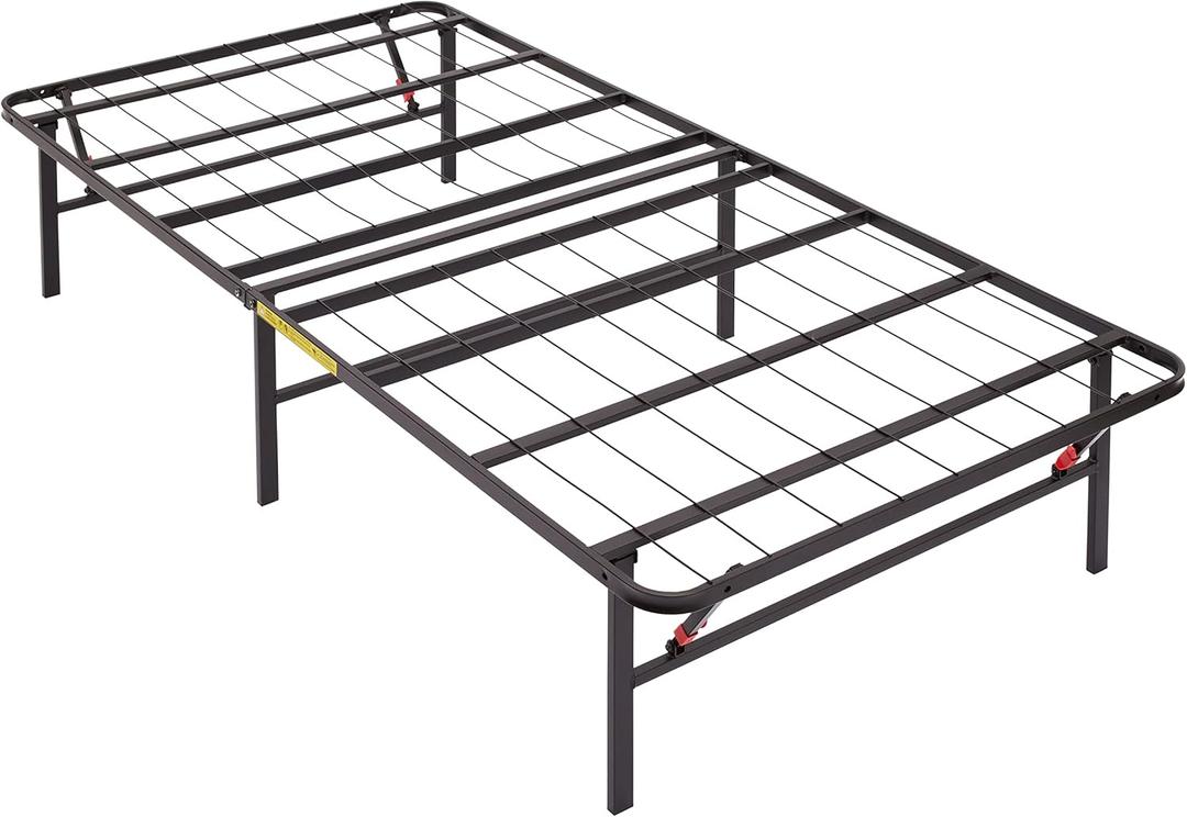 Amazon Basics Foldable Metal Platform Bed Frame with Tool Free Setup, 14 Inches High, Sturdy Steel Frame, No Box Spring Needed, Twin XL, Black