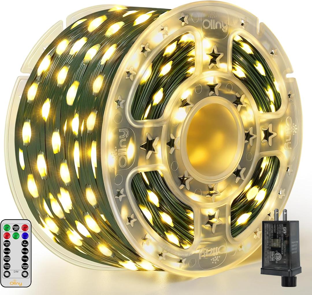 Ollny Christmas Lights 1000 LED 330 FT, IP67 Waterproof Plug in Christmas Tree Lights with Remote, 8 Modes, 3 Timers, Dimmable, House Xmas Indoor Decorations String Light (Warm White)