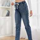 Metietila Women’s Pull On Jeans Stretch High Waist Elastic Waist Jean Joggers Tapered Denim Pants Mineral Blue Small