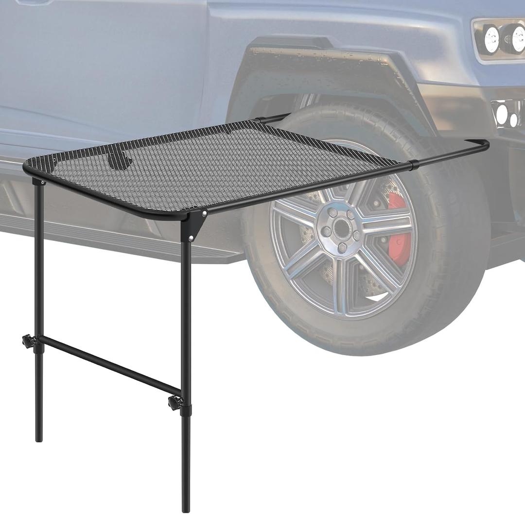 Pasimy Vehicle Tire Mounted Steel Camping Table Adjustable Travel Camping Table 40'' x 20'' x 33'' for Car Camping Picnic Camp Outdoor Cooking BBQ and Party Favor