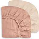 SWEET DOLPHIN 2-Pack Muslin Crib Sheets for Boys & Girls, Ultra Soft Breathable 40S Long-Staple Cotton Fitted Baby Sheets for Standard Crib Mattress 52"x28", Light Bean Paste- Nursery Essentials